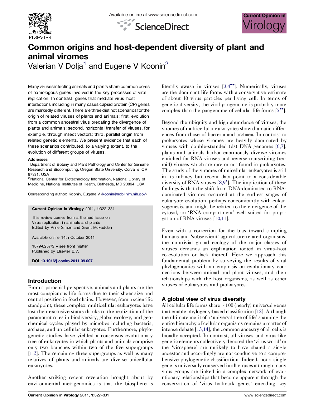 Common origins and host-dependent diversity of plant and animal viromes