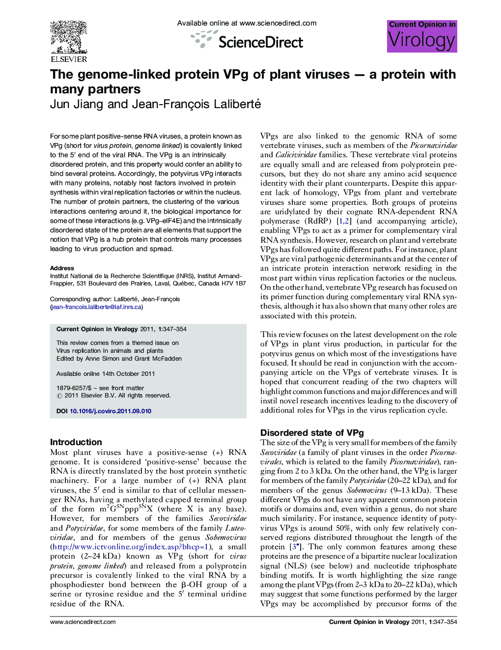 The genome-linked protein VPg of plant viruses — a protein with many partners