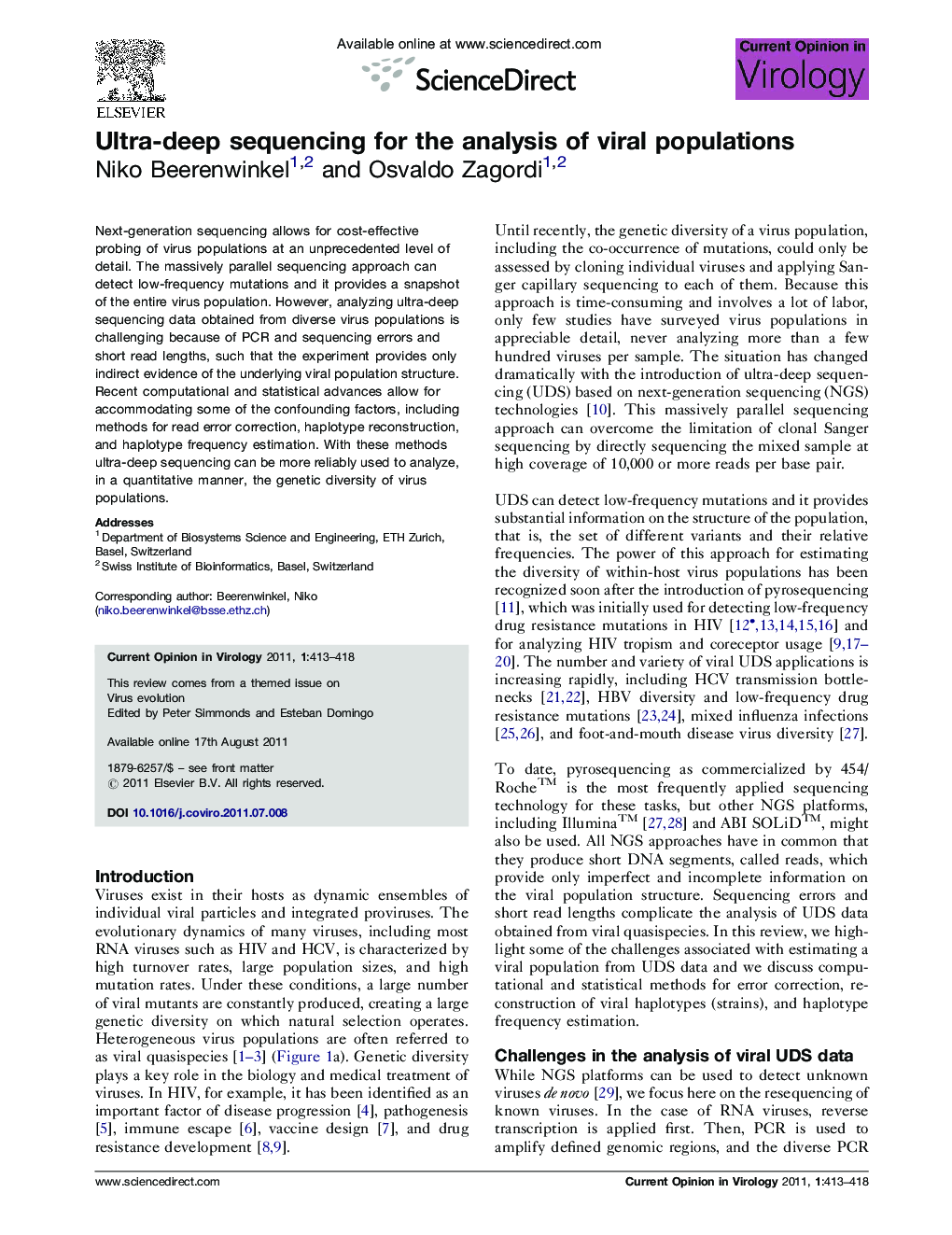 Ultra-deep sequencing for the analysis of viral populations