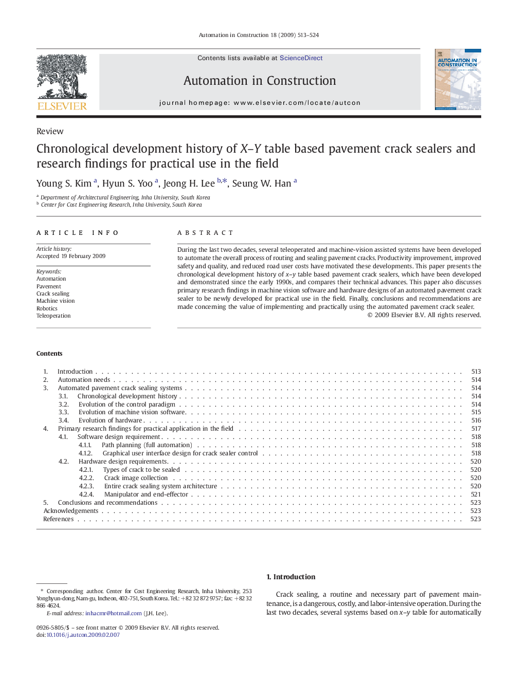 Chronological development history of X–Y table based pavement crack sealers and research findings for practical use in the field