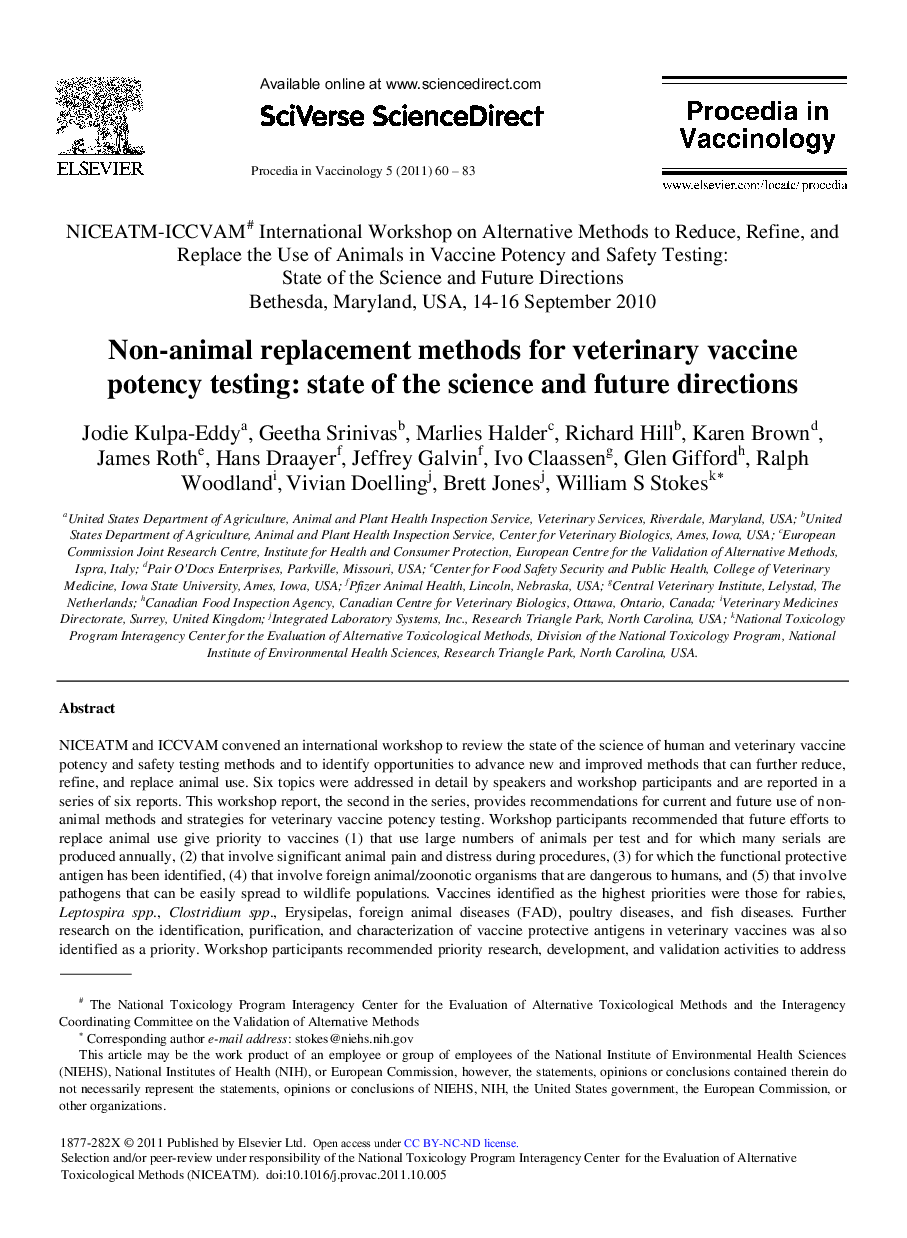 Non-animal replacement methods for veterinary vaccine potency testing: state of the science and future directions