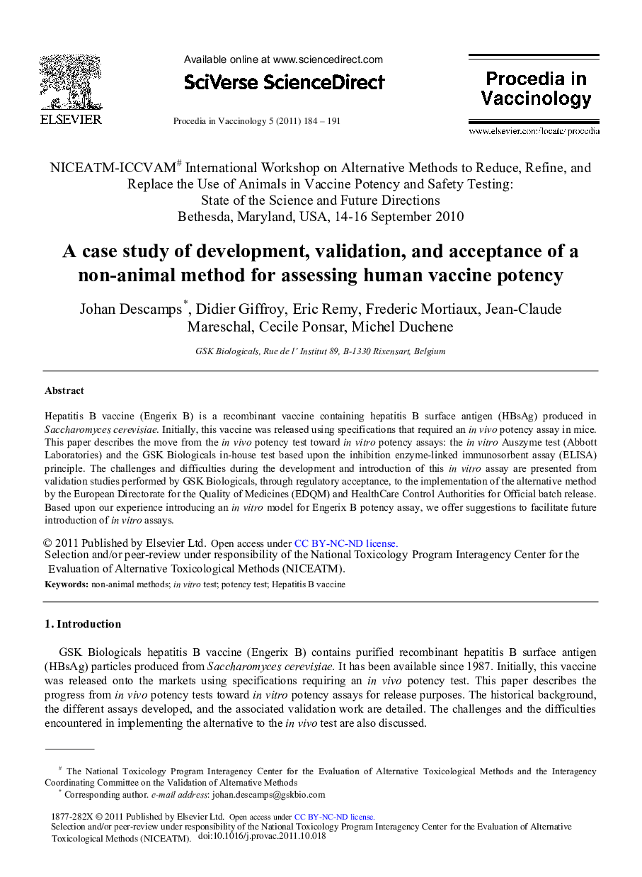 A case study of development, validation, and acceptance of a non-animal method for assessing human vaccine potency