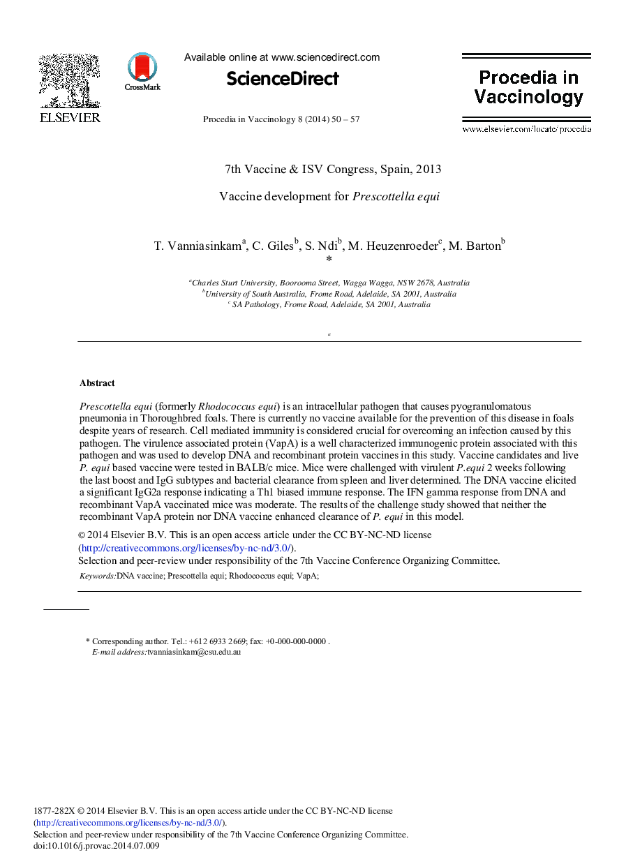 Vaccine Development for Prescottella Equi 