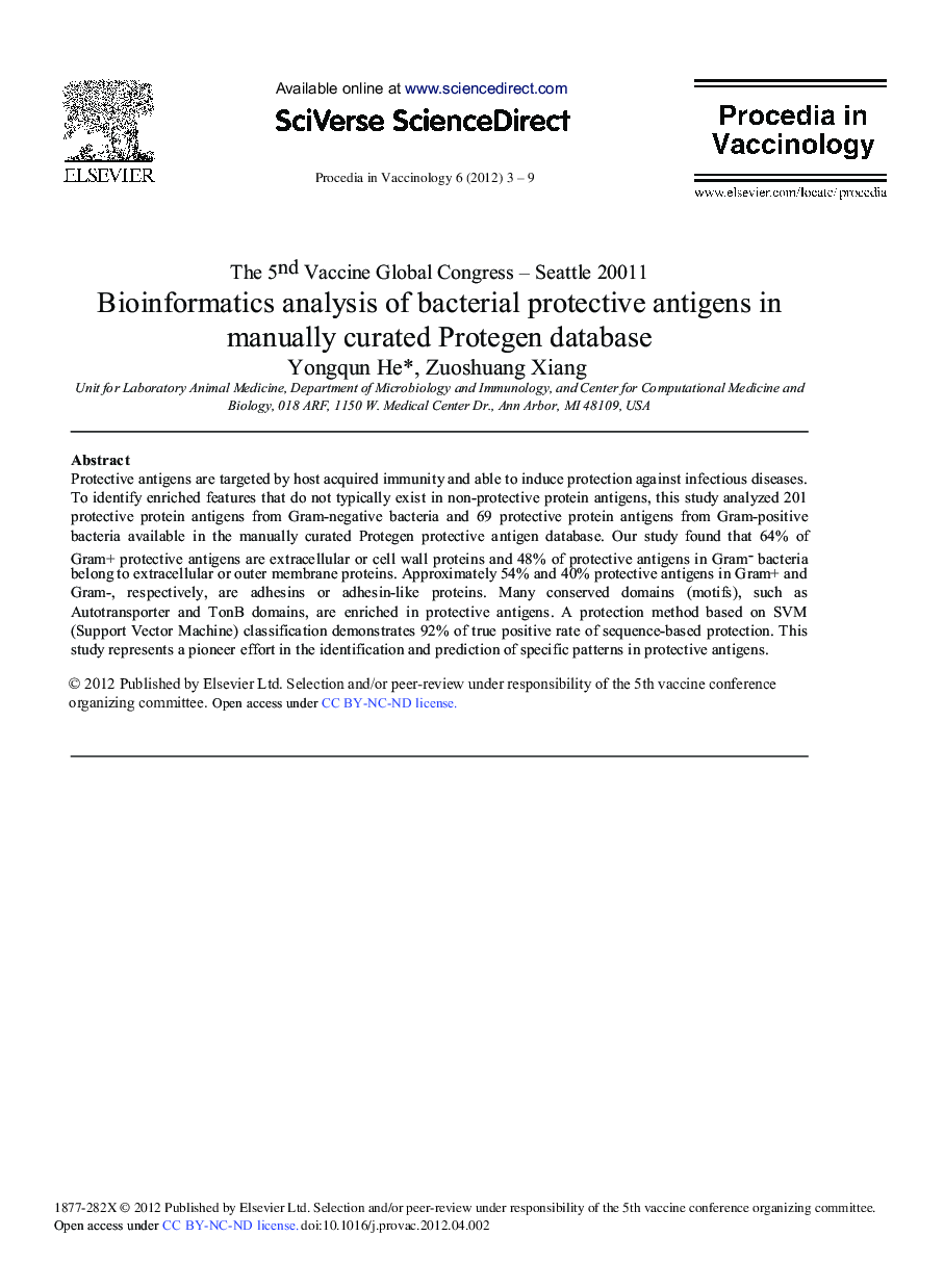 Bioinformatics analysis of bacterial protective antigens in manually curated Protegen database