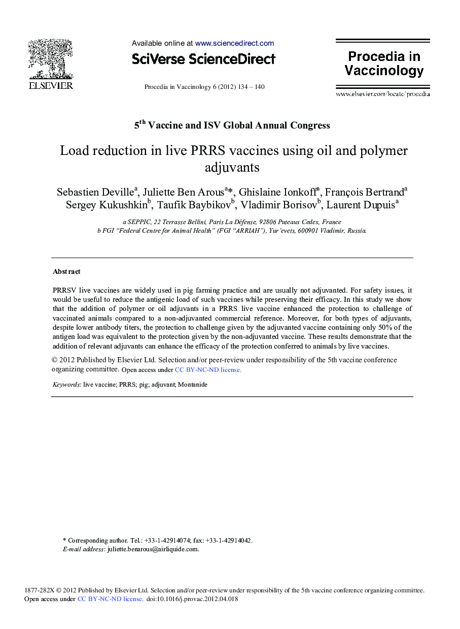 Load reduction in live PRRS vaccines using oil and polymer adjuvants