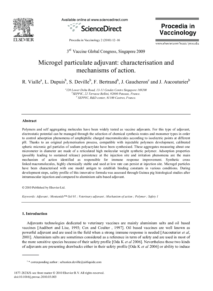 Microgel particulate adjuvant: characterisation and mechanisms of action