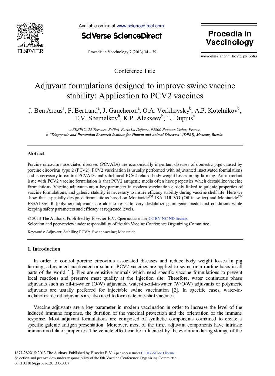 Adjuvant Formulations Designed to Improve Swine Vaccine Stability: Application to PCV2 Vaccines 