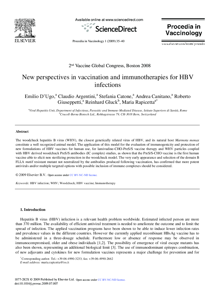 New perspectives in vaccination and immunotherapies for HBV infections