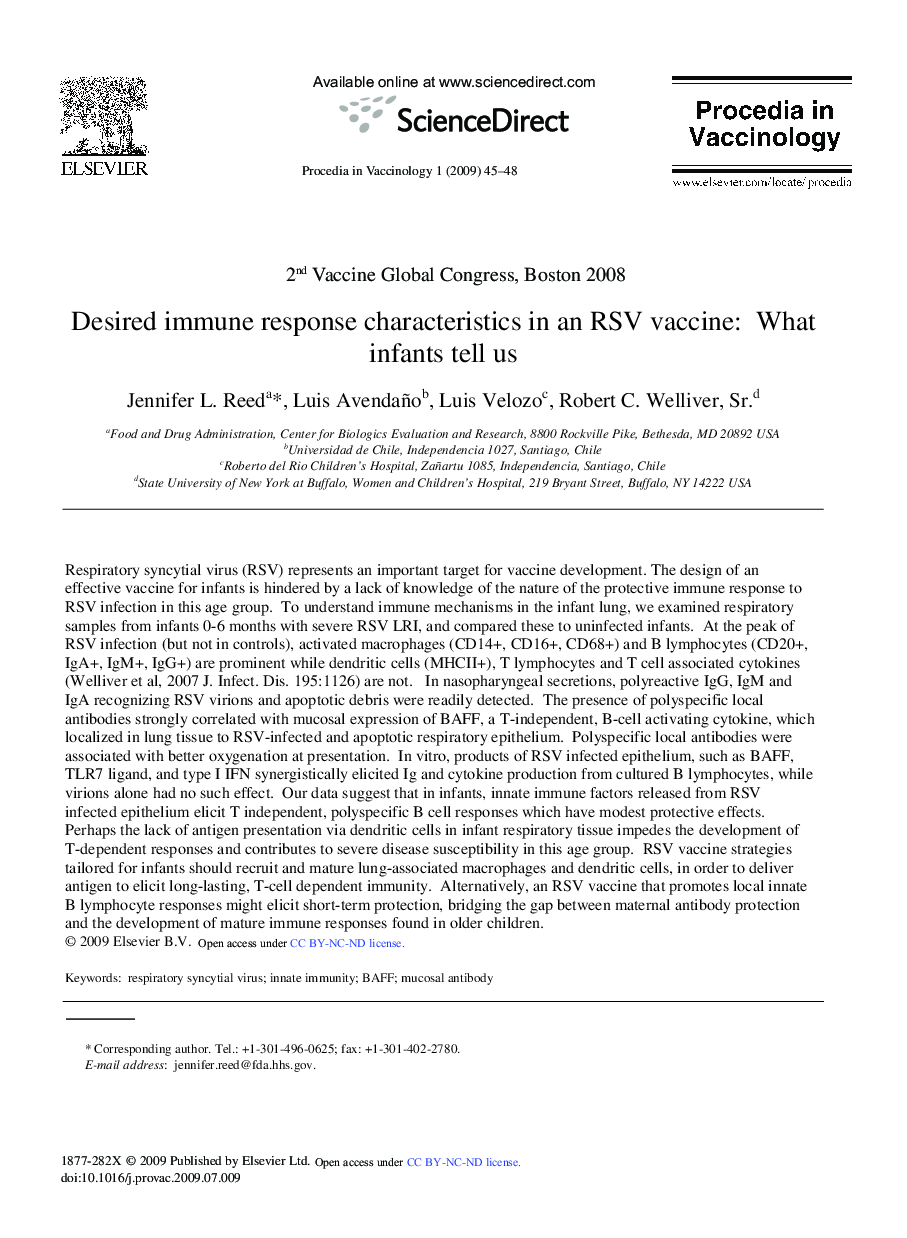 Desired immune response characteristics in an RSV vaccine: What infants tell us