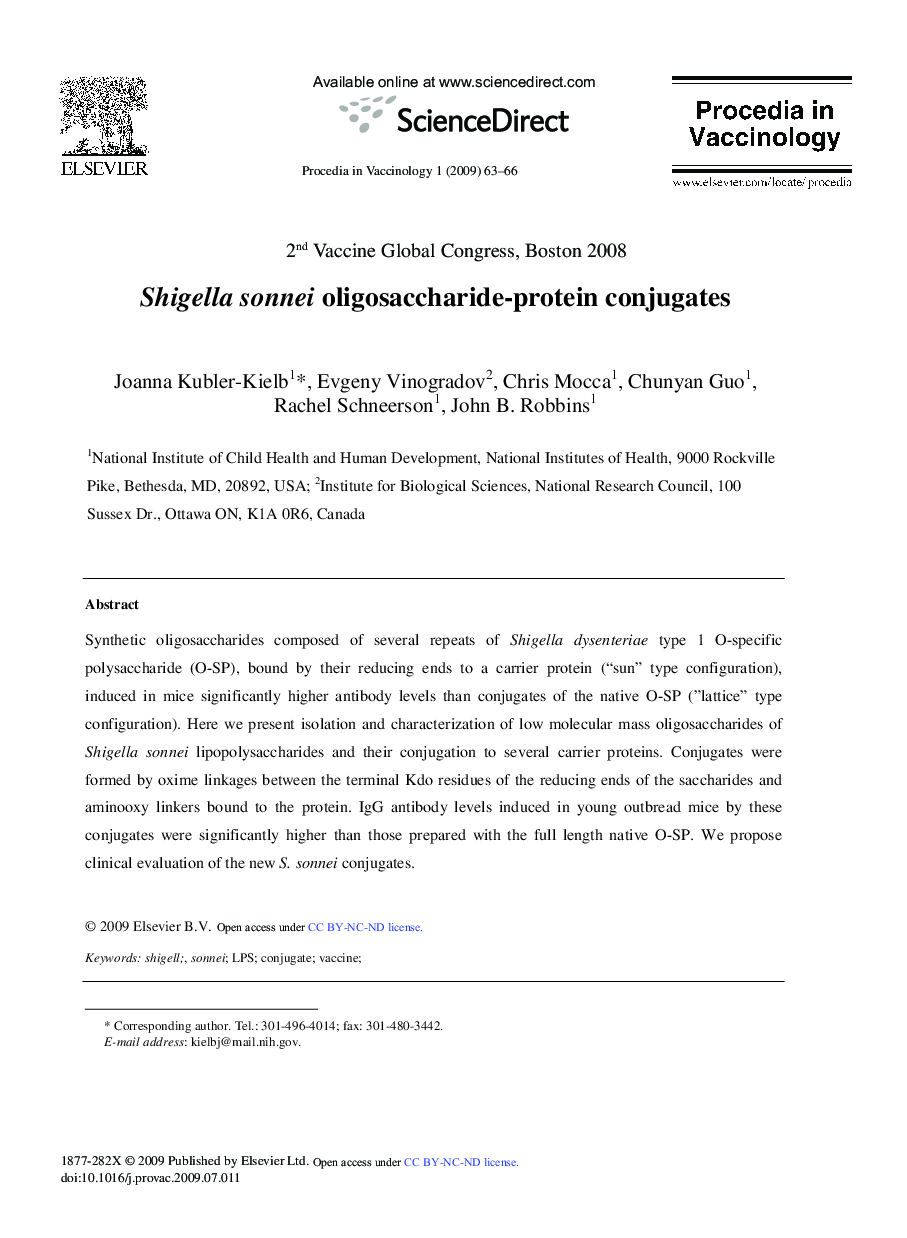 Shigella sonnei oligosaccharide-protein conjugates