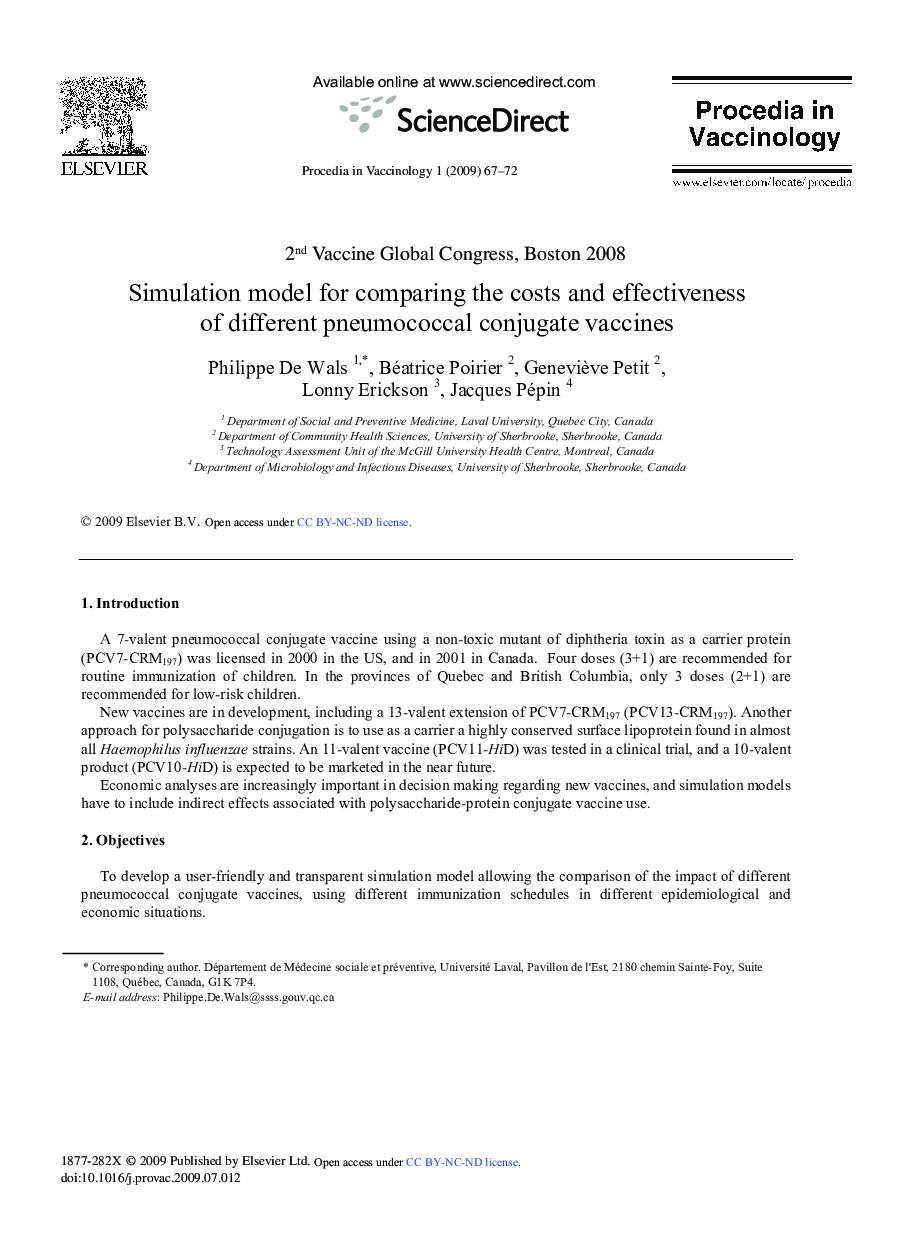 Simulation model for comparing the costs and effectiveness of different pneumococcal conjugate vaccines