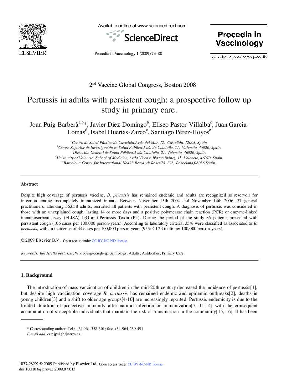 Pertussis in adults with persistent cough: a prospective follow up study in primary care