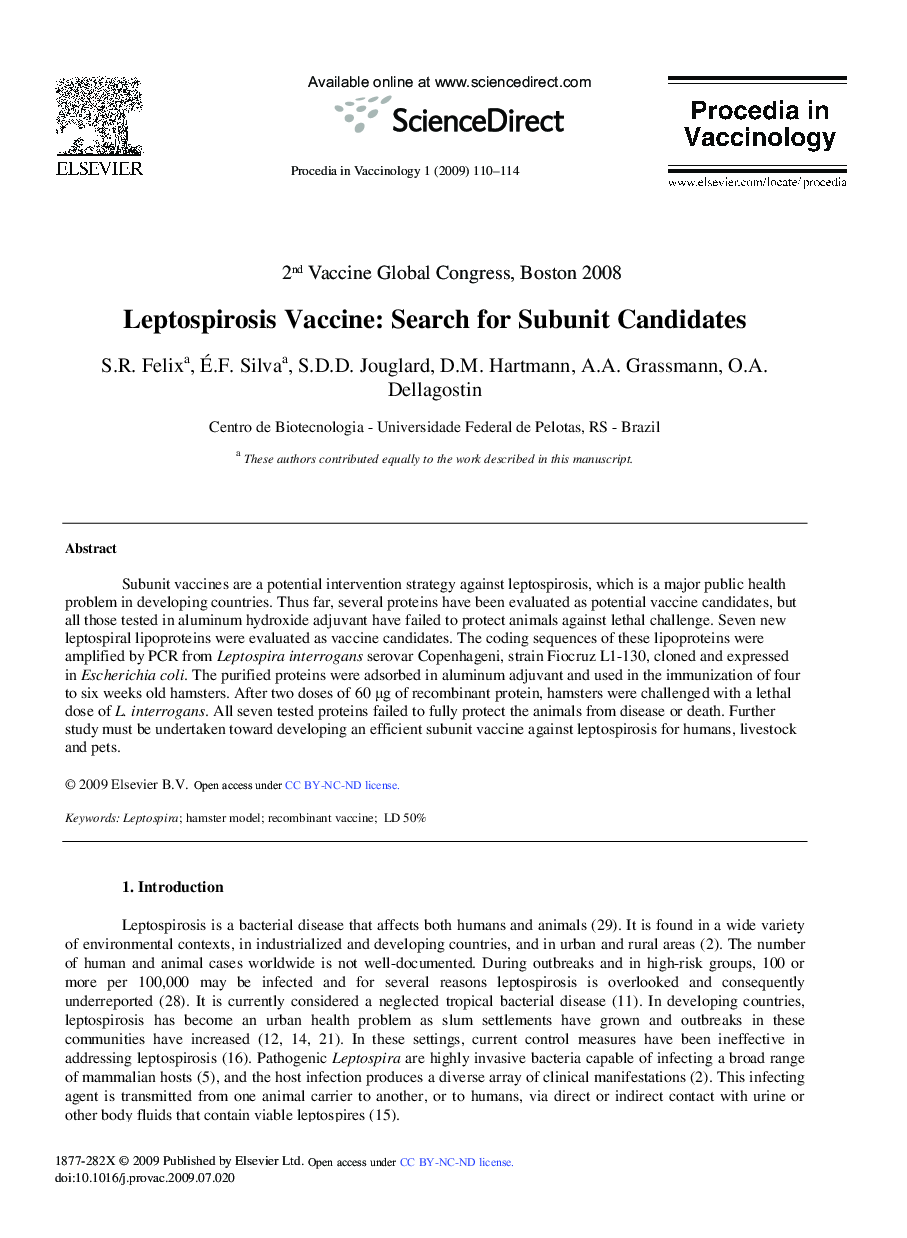 Leptospirosis Vaccine: Search for Subunit Candidates