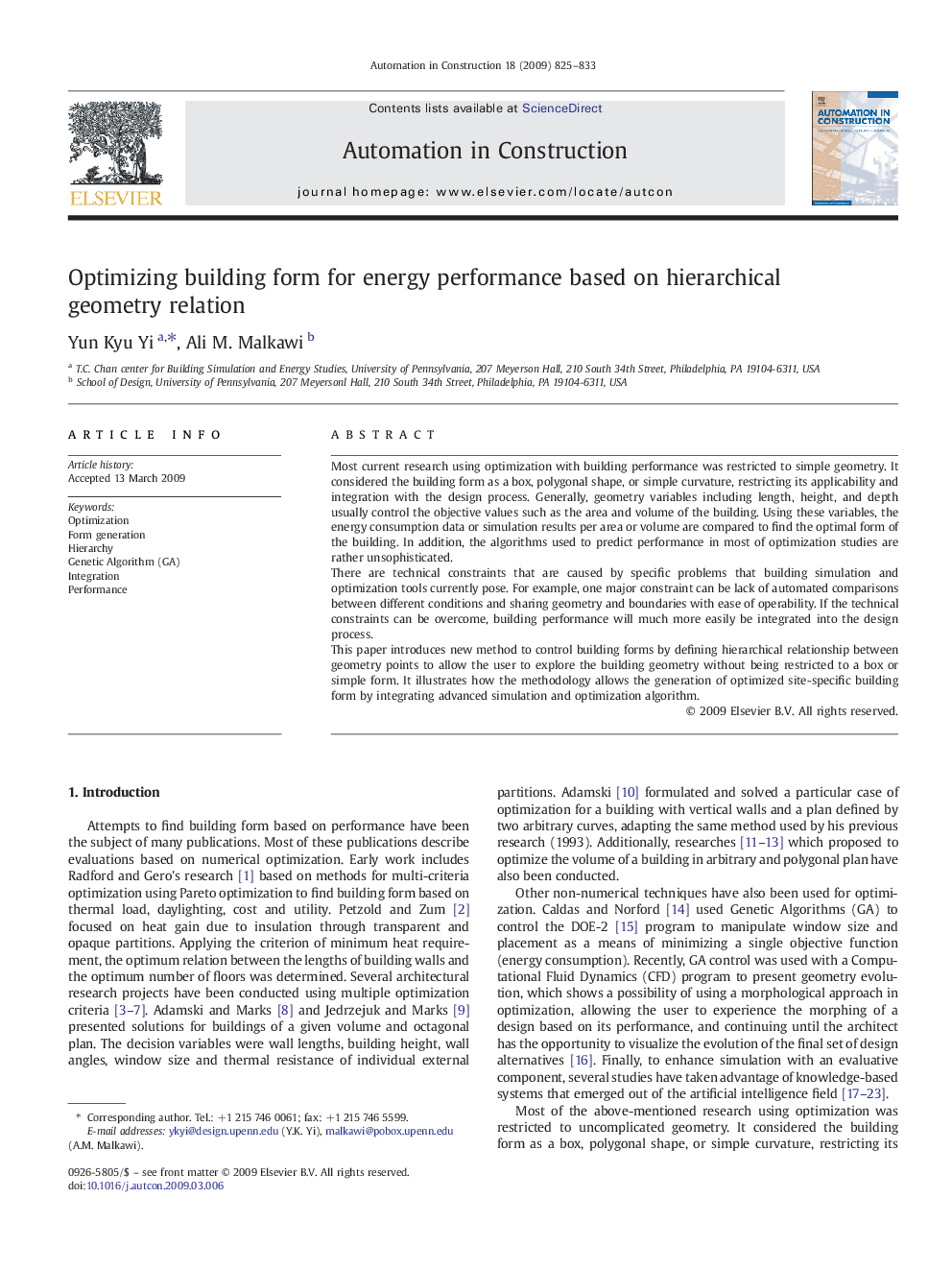 Optimizing building form for energy performance based on hierarchical geometry relation