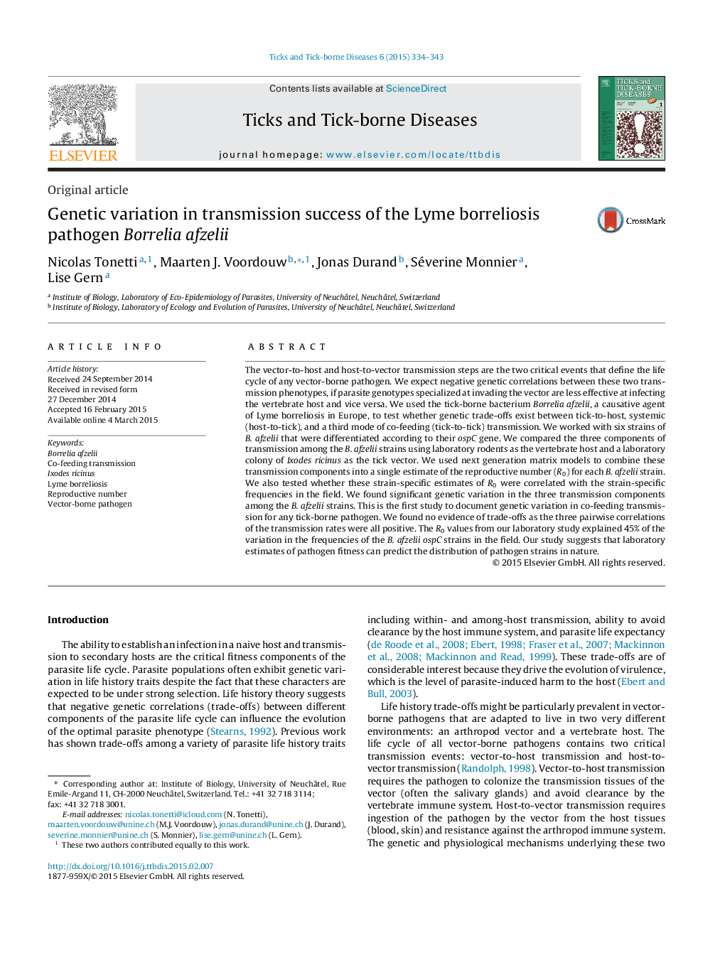 Genetic variation in transmission success of the Lyme borreliosis pathogen Borrelia afzelii