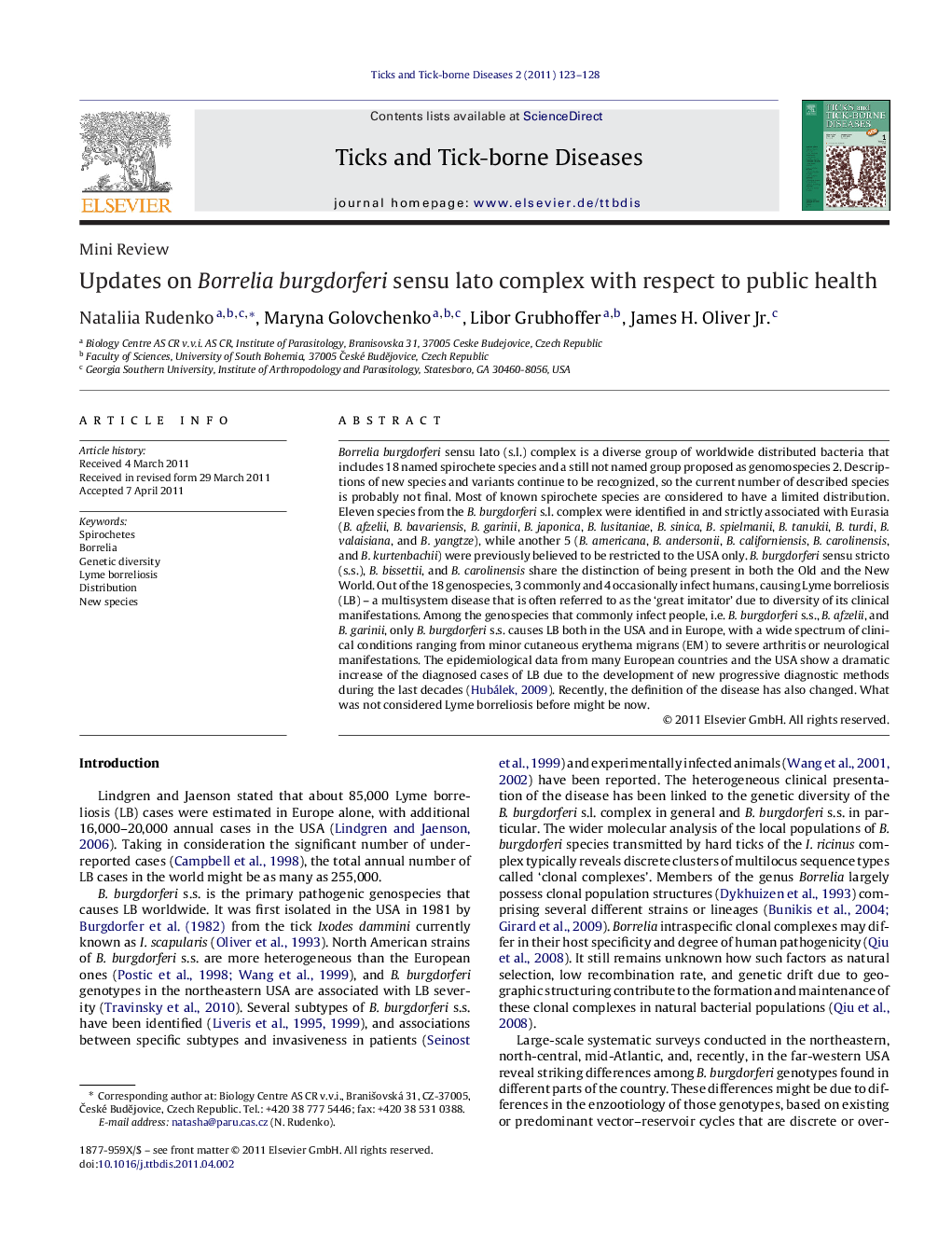 Updates on Borrelia burgdorferi sensu lato complex with respect to public health