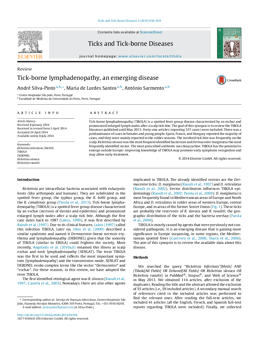 Tick-borne lymphadenopathy, an emerging disease