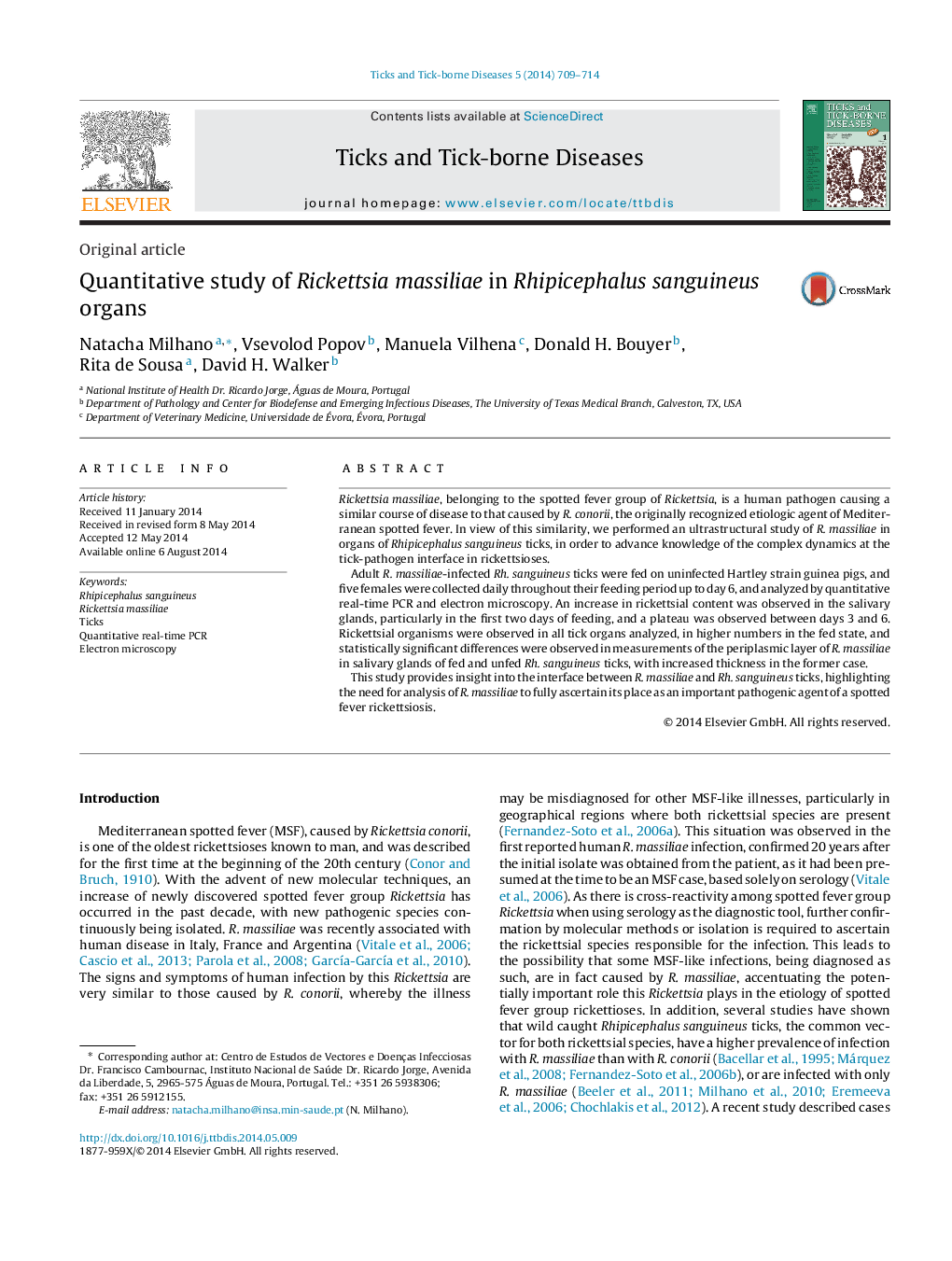 Quantitative study of Rickettsia massiliae in Rhipicephalus sanguineus organs