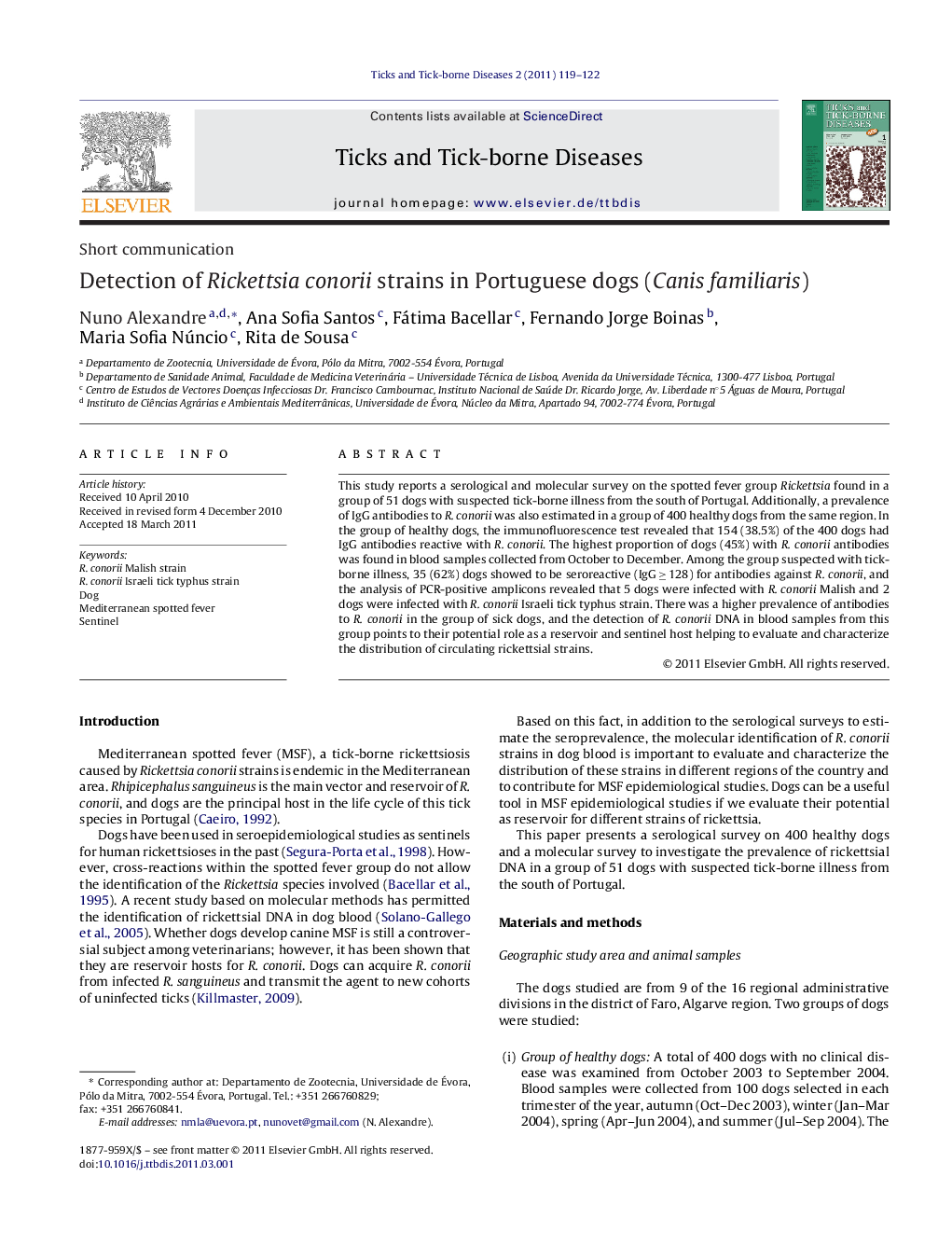 Detection of Rickettsia conorii strains in Portuguese dogs (Canis familiaris)