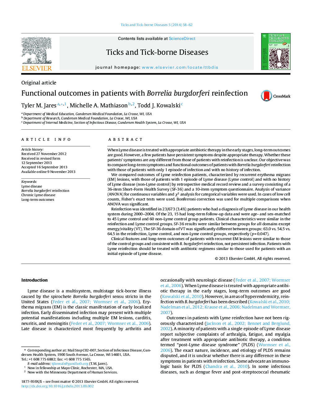 Functional outcomes in patients with Borrelia burgdorferi reinfection