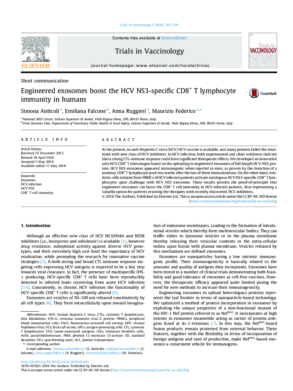 Engineered exosomes boost the HCV NS3-specific CD8+ T lymphocyte immunity in humans