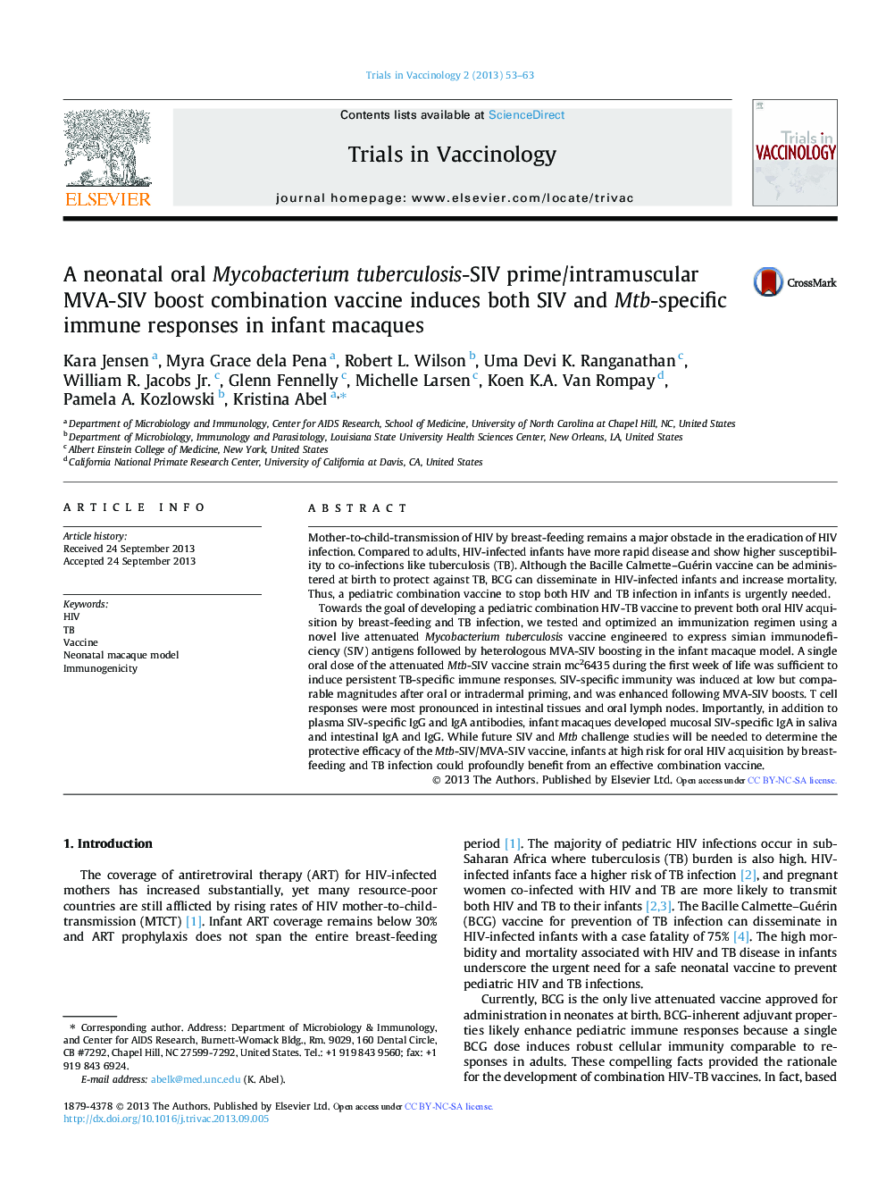 A neonatal oral Mycobacterium tuberculosis-SIV prime/intramuscular MVA-SIV boost combination vaccine induces both SIV and Mtb-specific immune responses in infant macaques