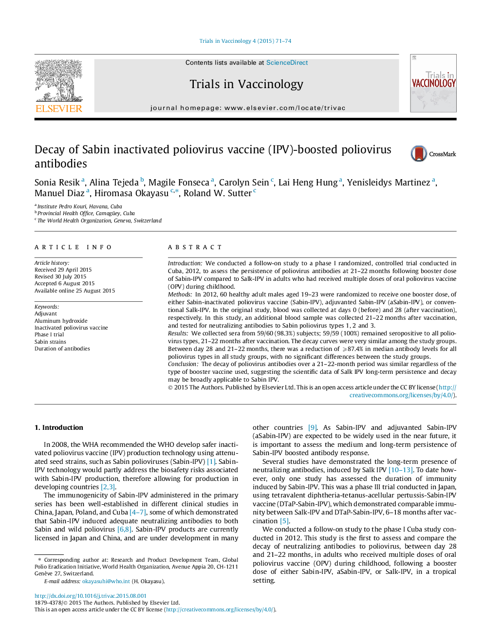 Decay of Sabin inactivated poliovirus vaccine (IPV)-boosted poliovirus antibodies