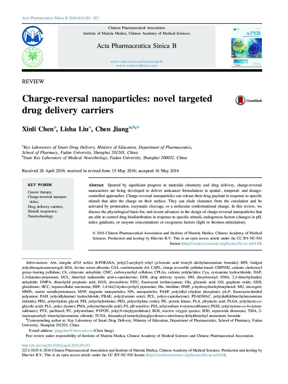 Charge-reversal nanoparticles: novel targeted drug delivery carriers 