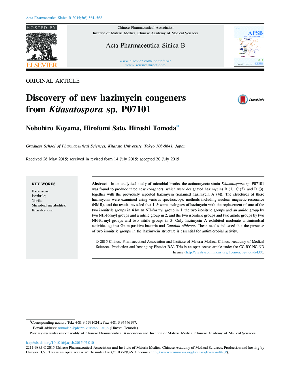 Discovery of new hazimycin congeners from Kitasatospora sp. P07101 