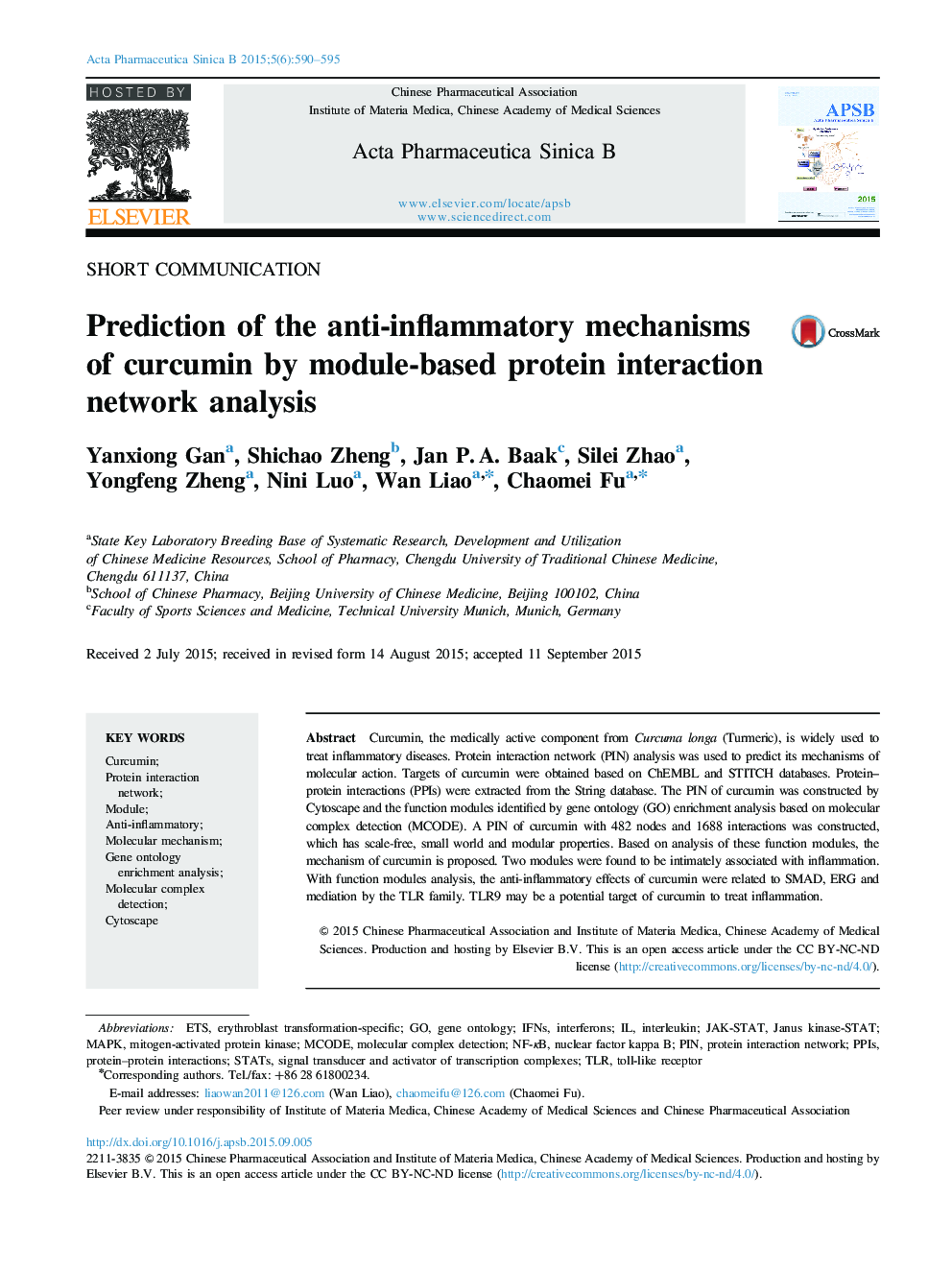 پیش بینی مکانیزم های ضد التهابی کورکومین با تجزیه و تحلیل شبکه متقابل پروتئین مبتنی بر ماژول 