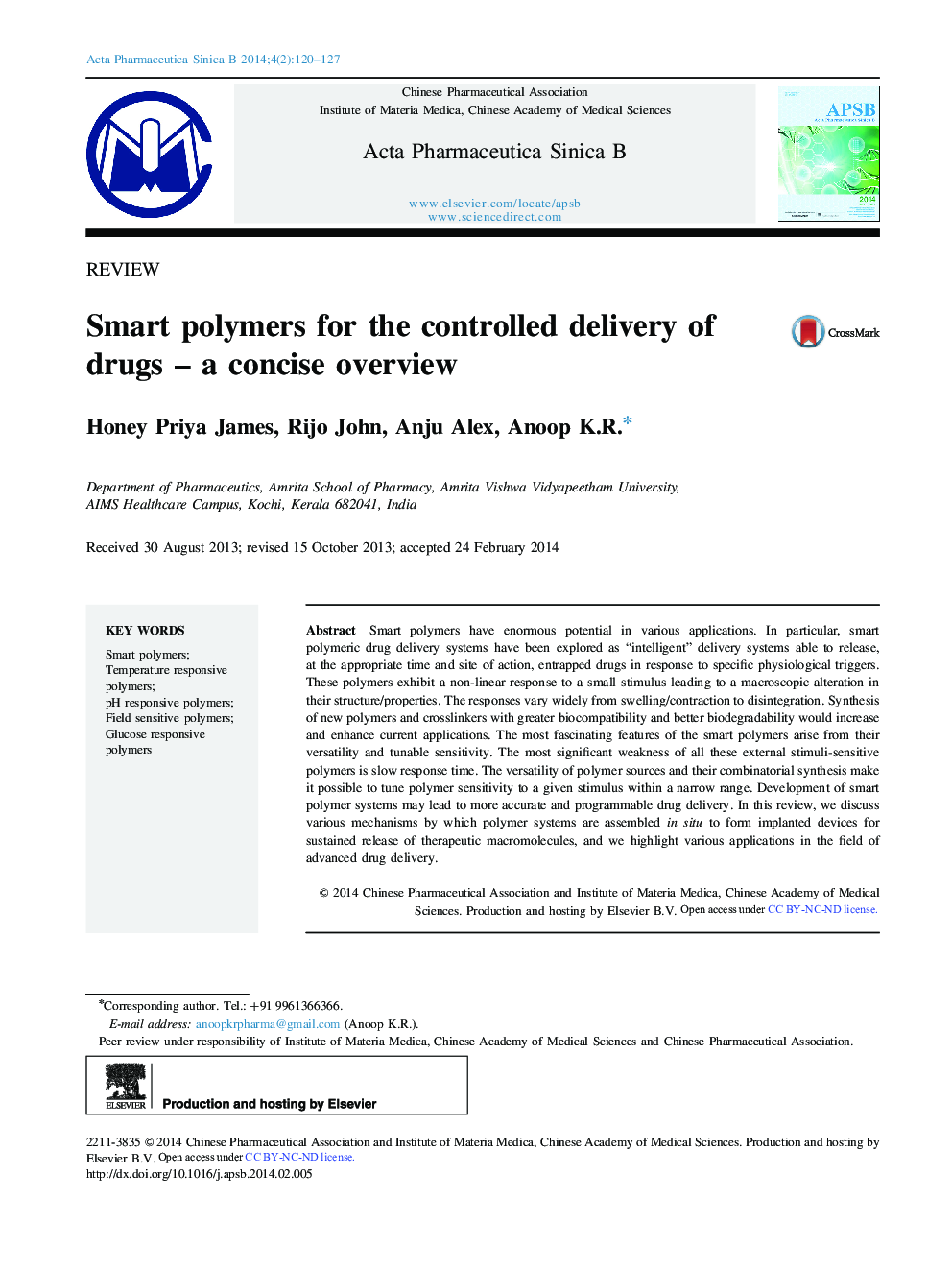 Smart polymers for the controlled delivery of drugs – a concise overview 