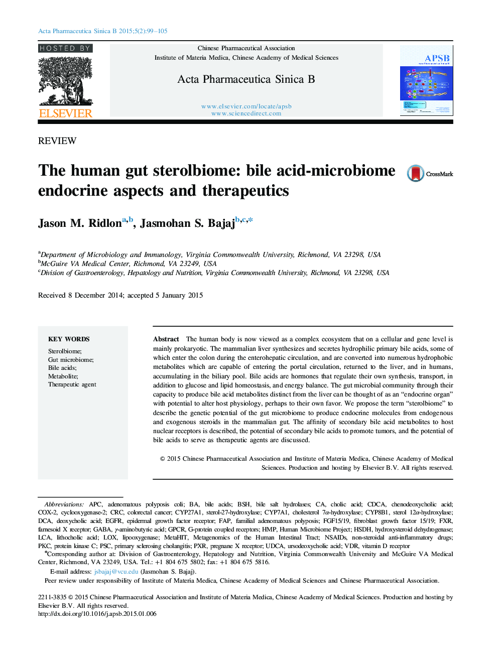 The human gut sterolbiome: bile acid-microbiome endocrine aspects and therapeutics 