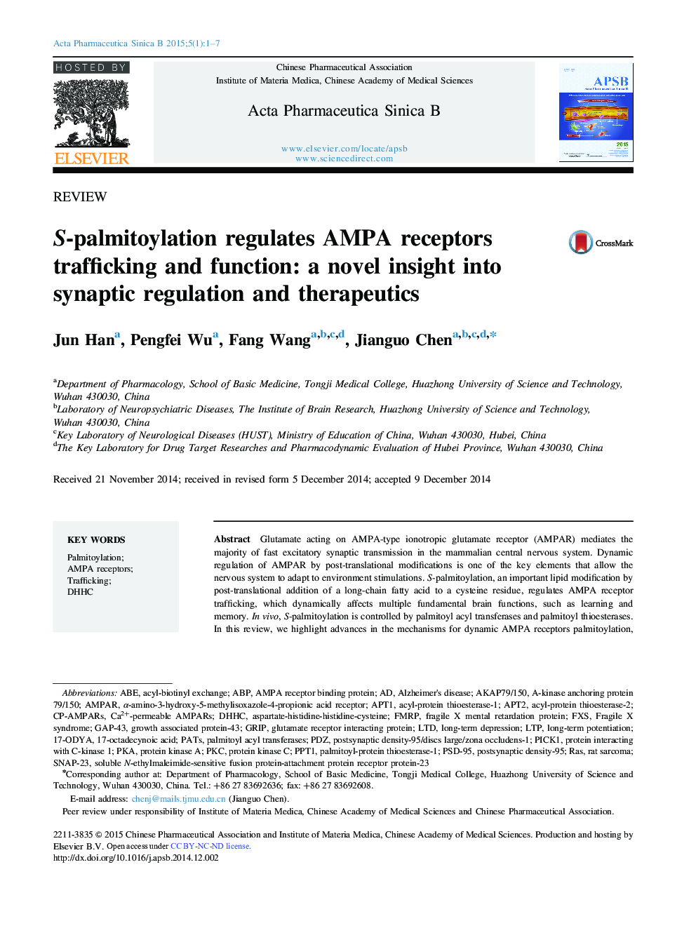 S-palmitoylation regulates AMPA receptors trafficking and function: a novel insight into synaptic regulation and therapeutics 