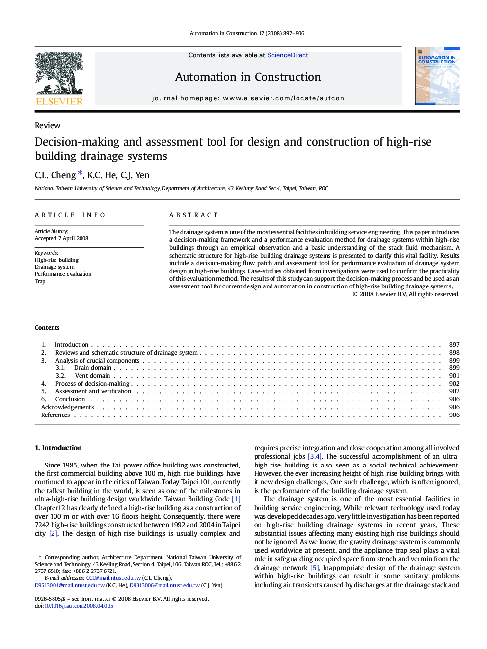 Decision-making and assessment tool for design and construction of high-rise building drainage systems