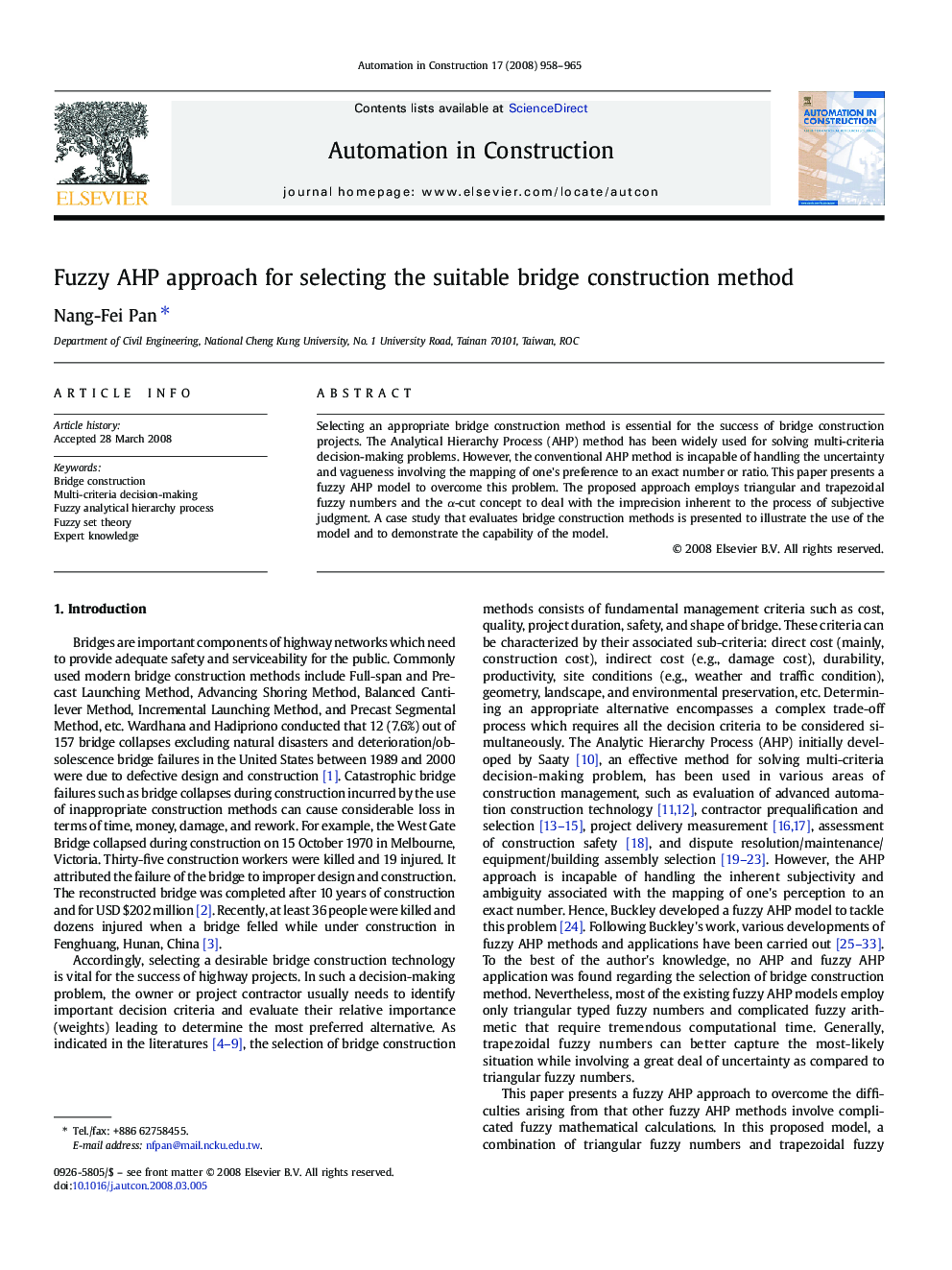 Fuzzy AHP approach for selecting the suitable bridge construction method