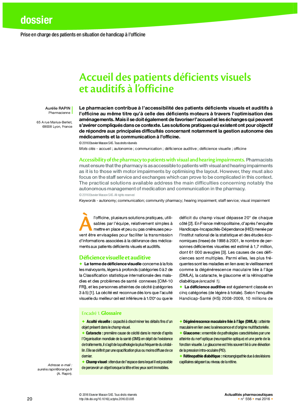 Accueil des patients déficients visuels et auditifs à l’officine