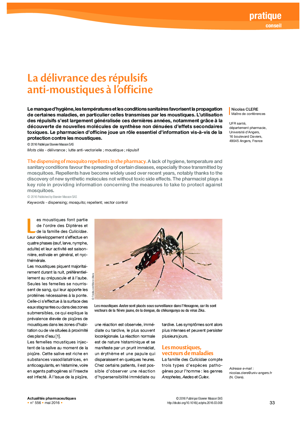 La délivrance des répulsifs anti-moustiques à l’officine