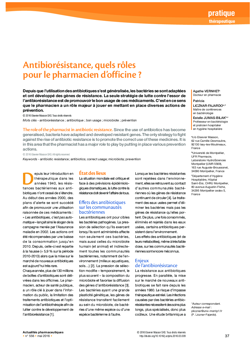 Antibiorésistance, quels rôles pour le pharmacien d’officine ?