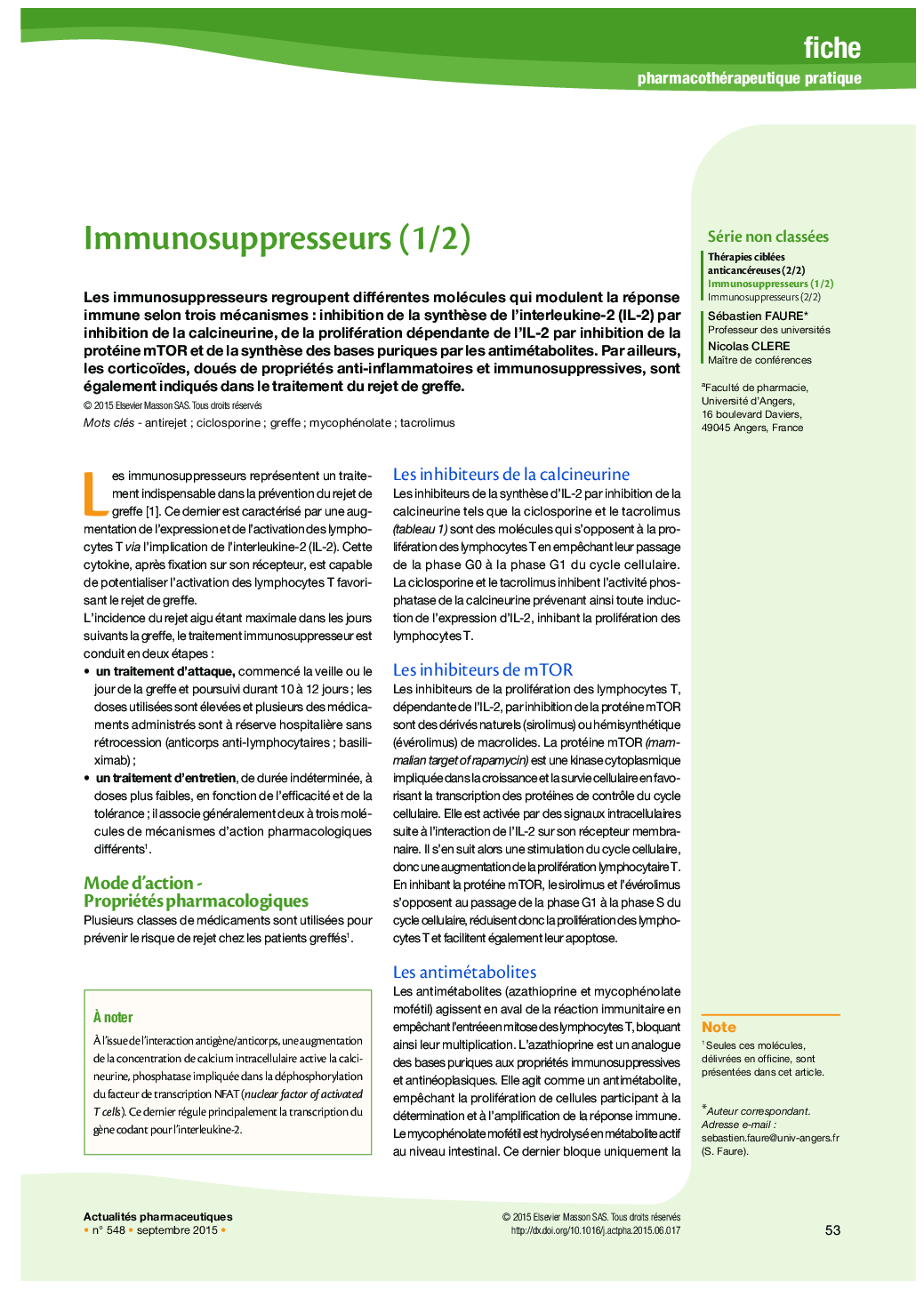 Immunosuppresseurs (1/2)