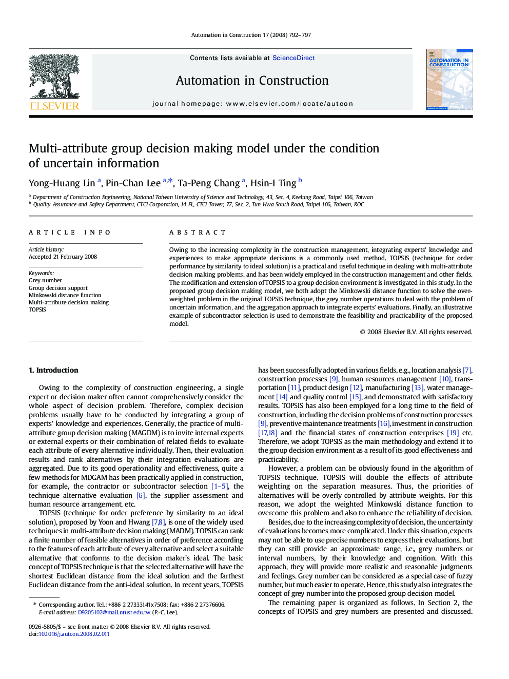 Multi-attribute group decision making model under the condition of uncertain information