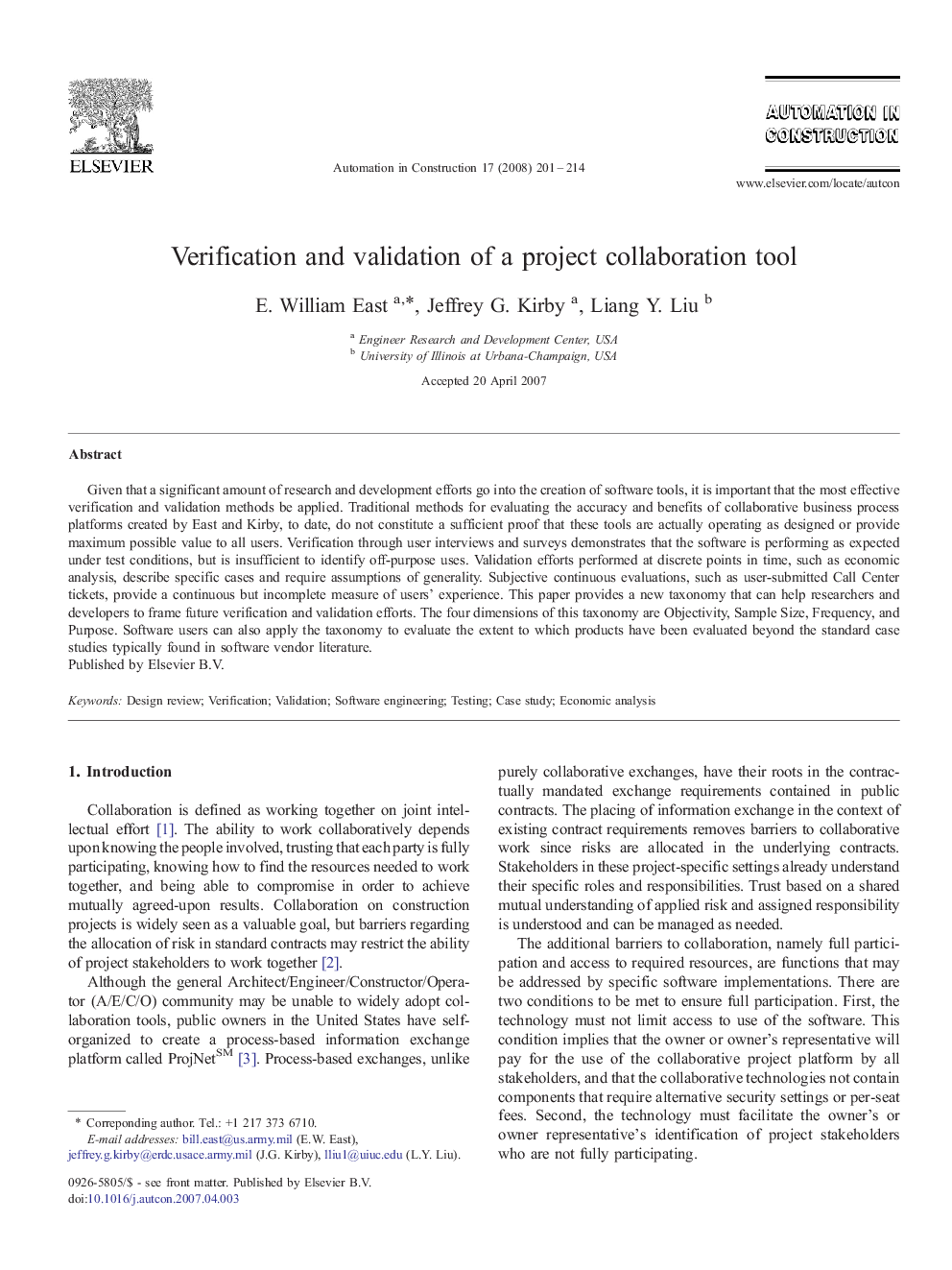 Verification and validation of a project collaboration tool