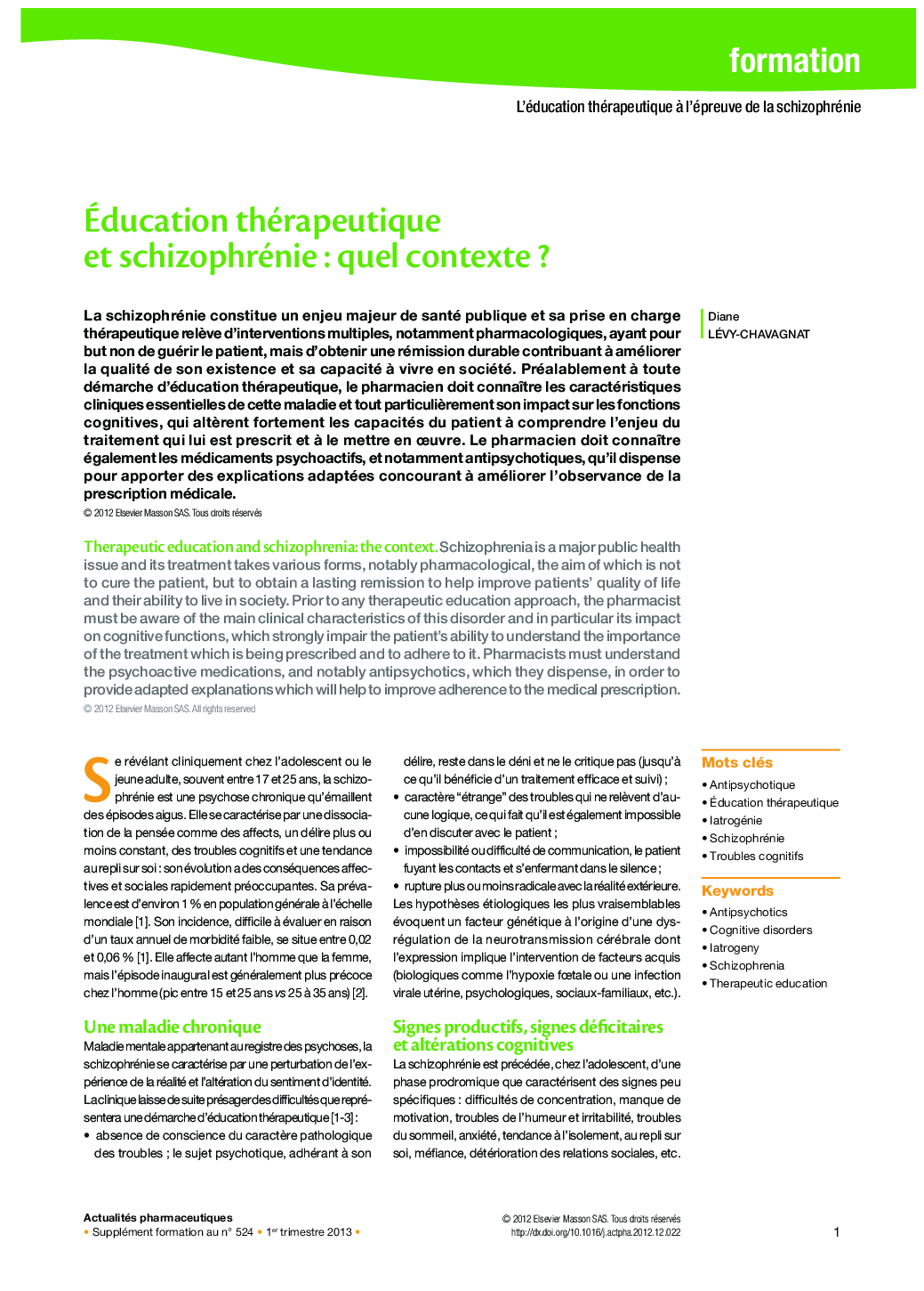 Éducation thérapeutique et schizophrénie : quel contexte ?