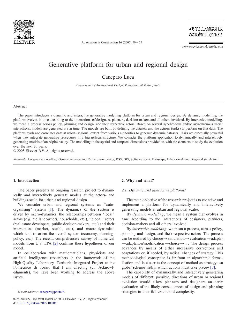 Generative platform for urban and regional design