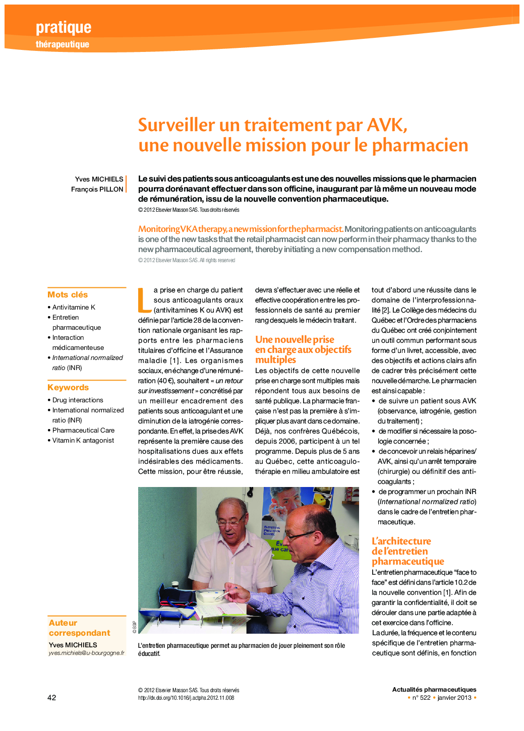 Surveiller un traitement par AVK, une nouvelle mission pour le pharmacien