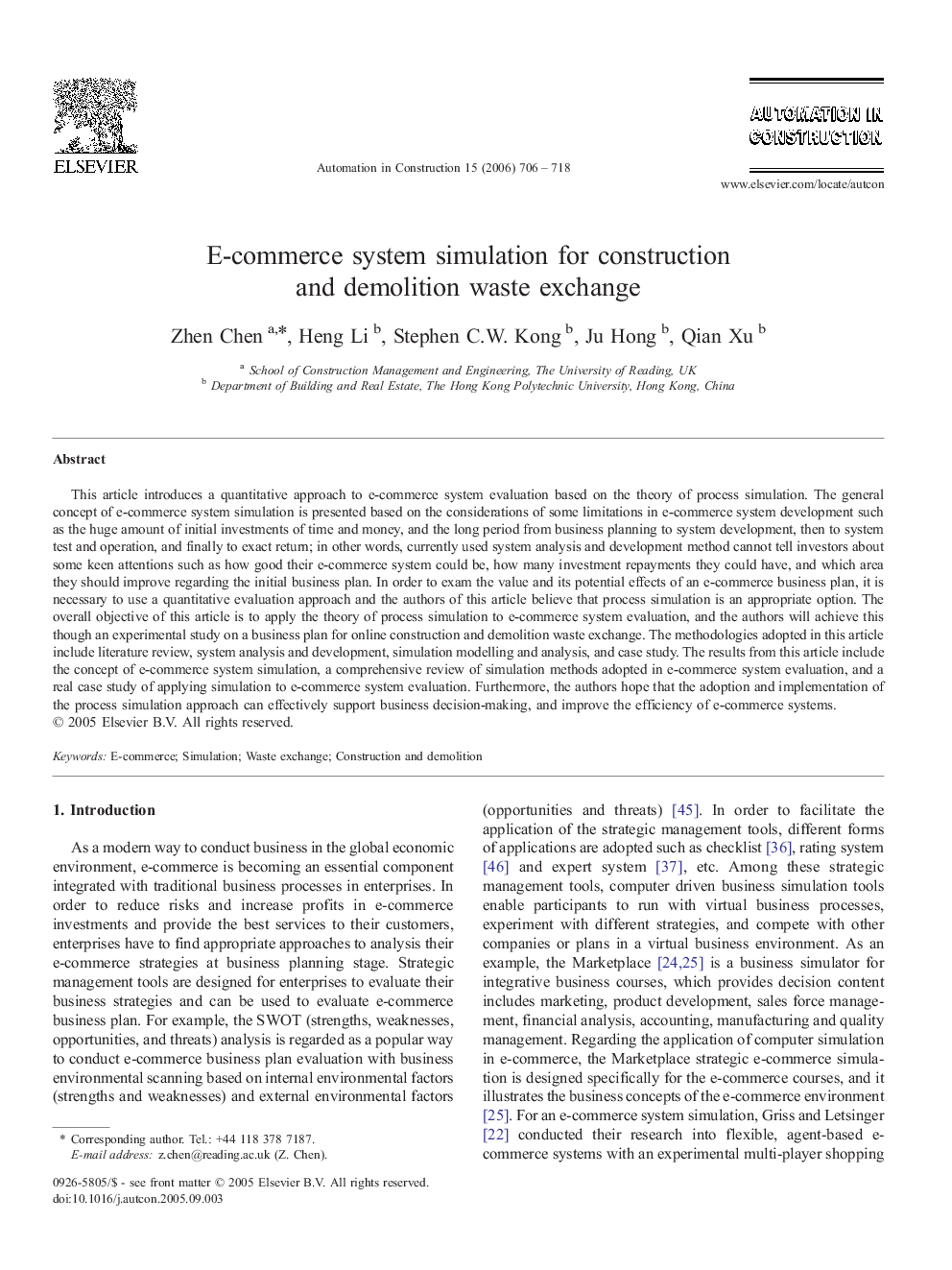 E-commerce system simulation for construction and demolition waste exchange