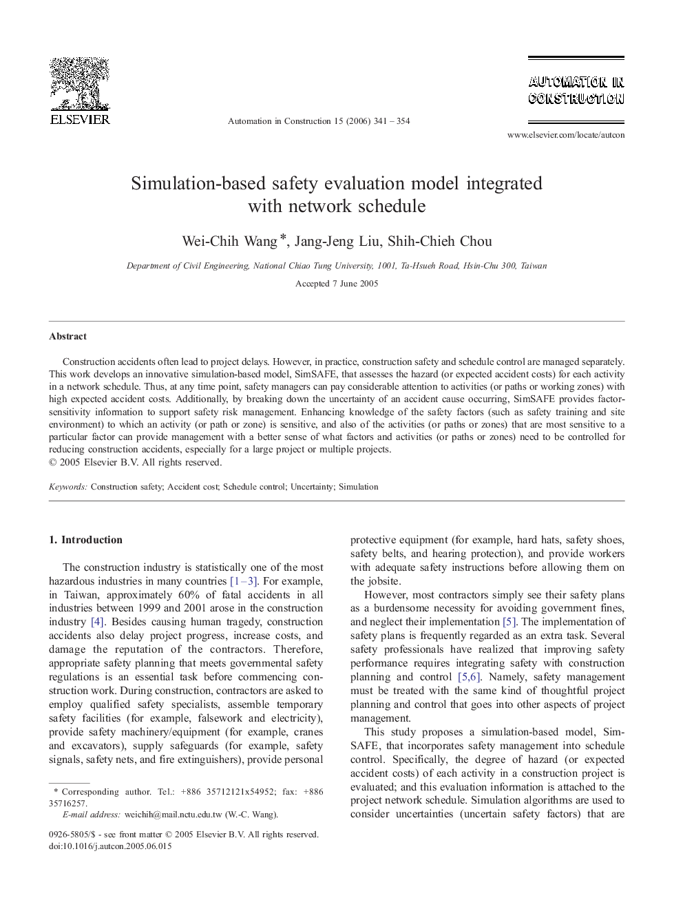 Simulation-based safety evaluation model integrated with network schedule