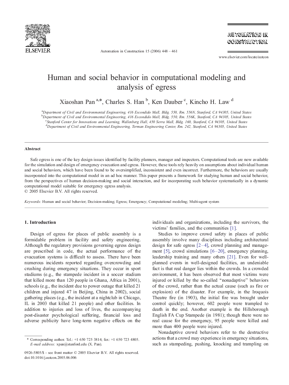 Human and social behavior in computational modeling and analysis of egress