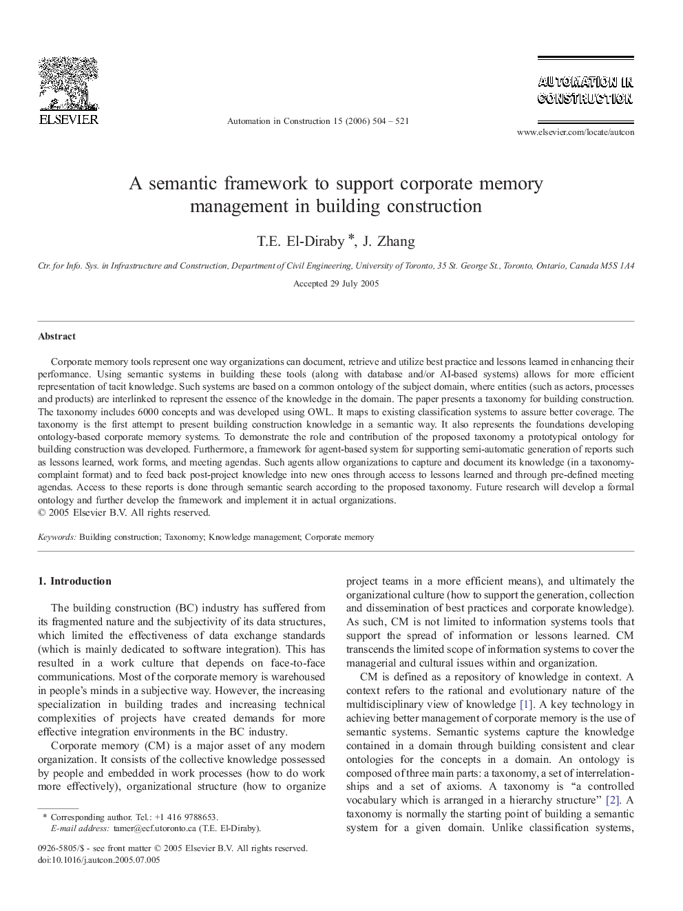 A semantic framework to support corporate memory management in building construction