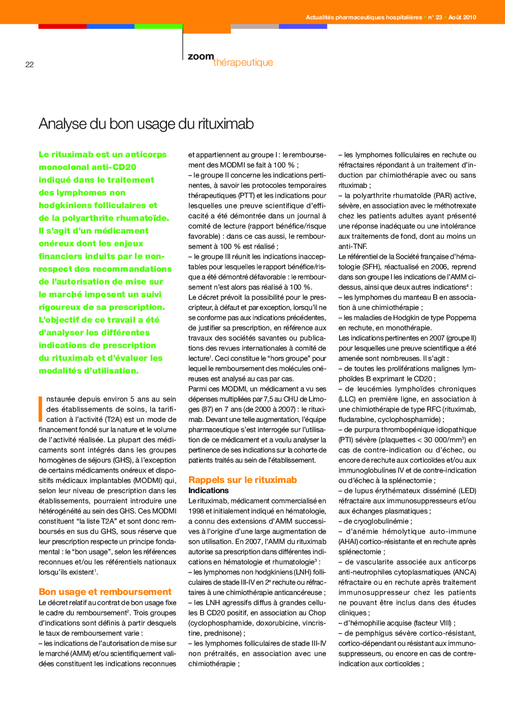 Analyse du bon usage du rituximab