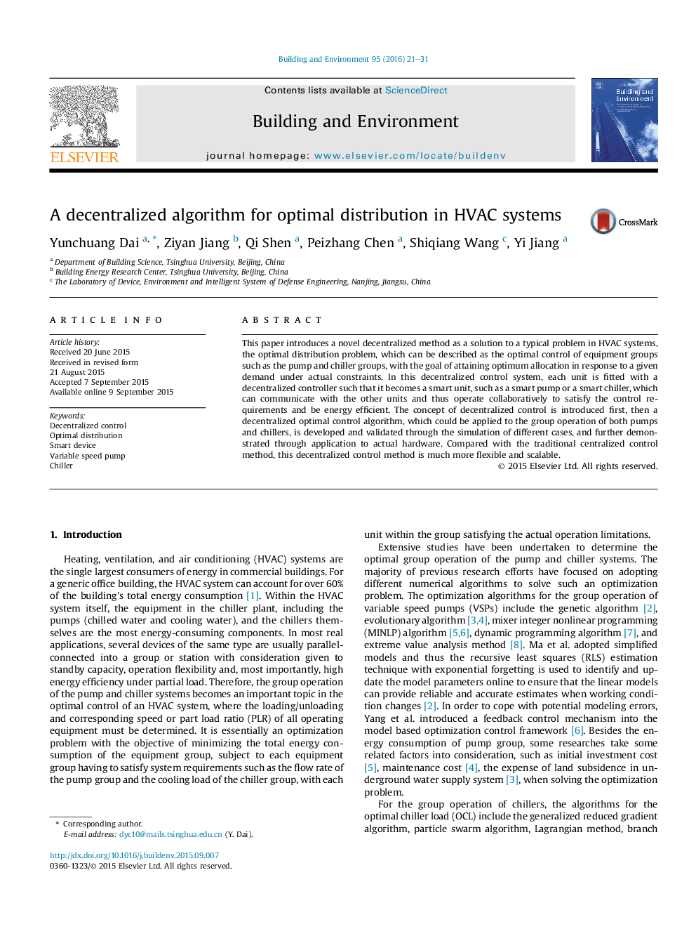 A decentralized algorithm for optimal distribution in HVAC systems